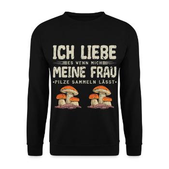 Ich Liebe Pilze Sammeln Männer Pilzsammler - Unisex Pullover - Schwarz - Vorne - Alina (178cm) & Michal (187cm)