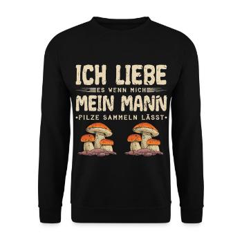 Ich Liebe Pilze Sammeln Pilzsammler Steinpilz - Unisex Pullover - Schwarz - Vorne - Alina (178cm) & Michal (187cm)