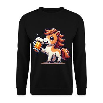 Cute Pony Drinking Beer 3 - Unisex Pullover - Schwarz - Vorne - Alina (178cm) & Michal (187cm)