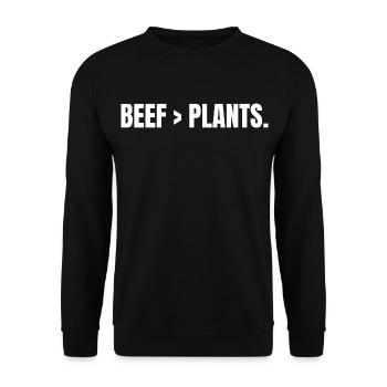 BEEF > PLANTS | Carnivore steak instead of plants - Unisex Sweatshirt - black - Front - Alina (178cm) & Michal (187cm)