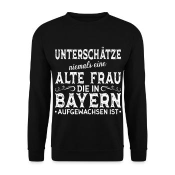 Bayrisch Alte Frau Aus Bayern - Unisex Pullover - Schwarz - Vorne - Alina (178cm) & Michal (187cm)