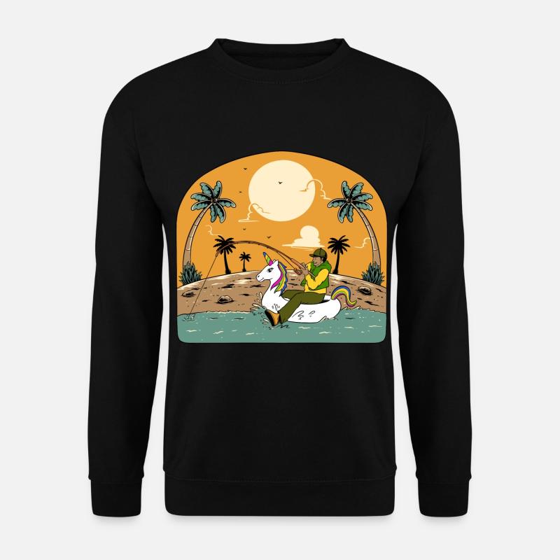 Pêcheur sur licorne gonflable - Sweat-shirt Unisexe - noir