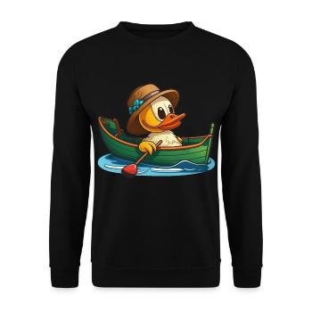 Canard mignon en bateau à rames avec chapeau d’été et fleur - Sweat-shirt Unisexe - noir - Devant - Alina (178cm) & Michal (187cm)