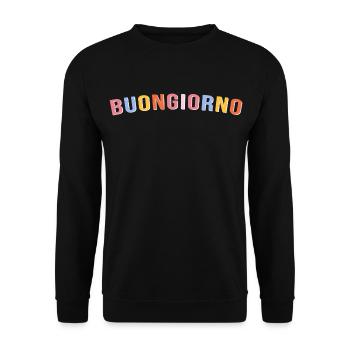 Design coloré Good Morning avec des lettres ludiques - Sweat-shirt Unisexe - noir - Devant - Alina (178cm) & Michal (187cm)