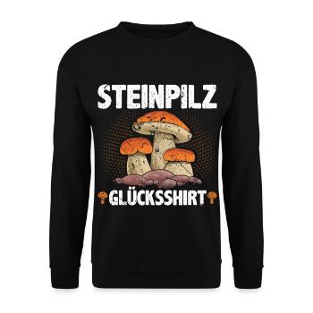 Steinpilz Glücksshirt Pilz Sammler - Unisex Pullover - Schwarz - Vorne - Alina (178cm) & Michal (187cm)