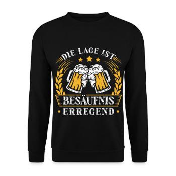 Fun Spruch Die Lage Ist Besäufnis Erregend Lustig - Unisex Pullover - Schwarz - Vorne - Alina (178cm) & Michal (187cm)