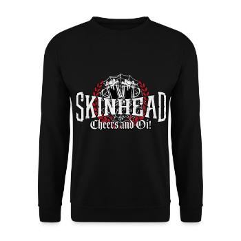 Oi Skinhead Shirt Punk Rock Cheers and Oi - Unisex Sweatshirt - black - Front - Alina (178cm) & Michal (187cm)