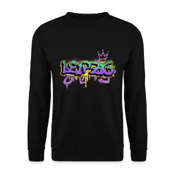 Leipzig Deutschland Stadt Graffiti Sprayer Skater - Unisex Pullover - Schwarz - Vorne - Alina (178cm) & Michal (187cm)