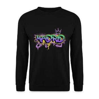 Madrid Spanien Stadt Graffiti Spray Sprayer - Unisex Pullover - Schwarz - Vorne - Alina (178cm) & Michal (187cm)