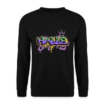 Halle Deutschland Stadt Graffiti Spray Sprayer - Unisex Pullover - Schwarz - Vorne - Alina (178cm) & Michal (187cm)