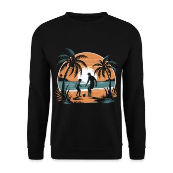 Father and son football holiday beach retro vintage - Unisex Sweatshirt - black - Front - Alina (178cm) & Michal (187cm)