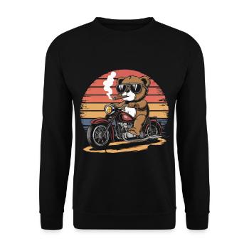 Ours en peluche avec des lunettes de soleil équitation moto vintage - Sweat-shirt Unisexe - noir - Devant - Alina (178cm) & Michal (187cm)