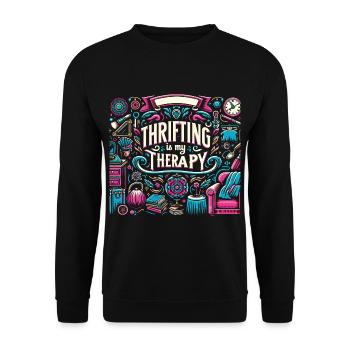 Thrifting Is My Therapy 8 - Unisex Pullover - Schwarz - Vorne - Alina (178cm) & Michal (187cm)