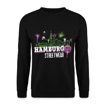 Hamburg Skyline Stadt Deutschland Graffiti - Unisex Pullover - Schwarz - Vorne - Alina (178cm) & Michal (187cm)