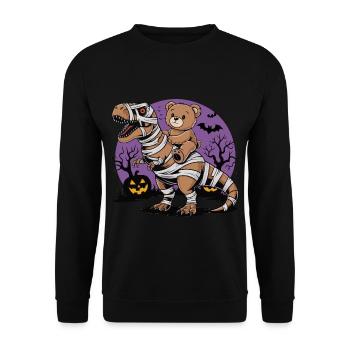 Teddy bear riding a dinosaur on Halloween - Unisex Sweatshirt - black - Front - Alina (178cm) & Michal (187cm)