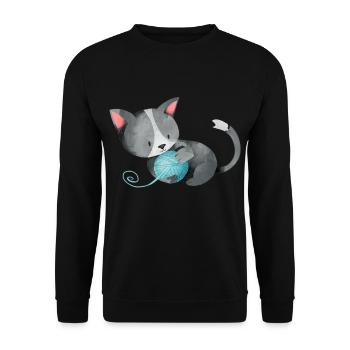 Chat pelote de laine cadeau ludique chaton mignon - Sweat-shirt Unisexe - noir - Devant - Alina (178cm) & Michal (187cm)