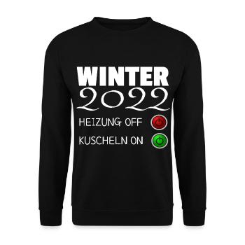 Winter Heizung Kalt Kuscheln Energie Krise T-Shirt - Unisex Pullover - Schwarz - Vorne - Alina (178cm) & Michal (187cm)