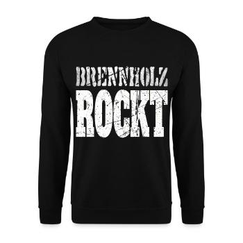 Brennholz Rockt, Handwerk Spruch Kamin Forstwirt - Unisex Pullover - Schwarz - Vorne - Alina (178cm) & Michal (187cm)