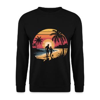 Father and son football holiday beach retro vintage - Unisex Sweatshirt - black - Front - Alina (178cm) & Michal (187cm)