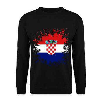 Kroatien Flagge Farbspritzer - Unisex Pullover - Schwarz - Vorne - Alina (178cm) & Michal (187cm)