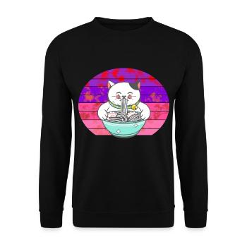 Chinese Cat Chinese Noodles - Unisex Sweatshirt - black - Front - Alina (178cm) & Michal (187cm)