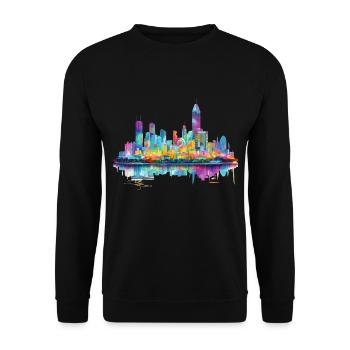 Bangkok Thailand Skyline Stadt Asien Neon Bunt - Unisex Pullover - Schwarz - Vorne - Alina (178cm) & Michal (187cm)