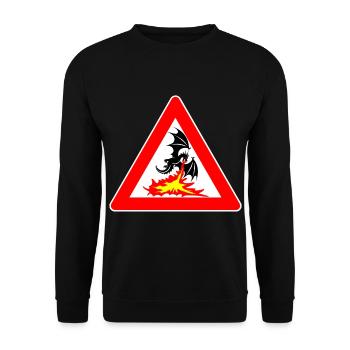Attention Dragon with Bad Mood Traffic Sign - Unisex Sweatshirt - black - Front - Alina (178cm) & Michal (187cm)