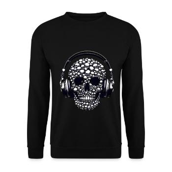 Totenkopf Musik Kopfhörer Musiker Metal Festival - Unisex Pullover - Schwarz - Vorne - Alina (178cm) & Michal (187cm)