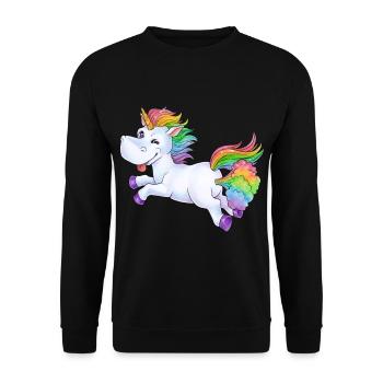 Einhorn Pups Furz Regenbogen Unicorn Rainbow Wolke - Unisex Pullover - Schwarz - Vorne - Alina (178cm) & Michal (187cm)