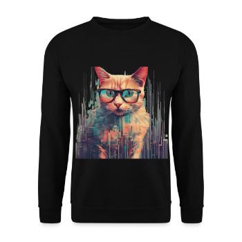 Katze Brille Nerd PC Gaming - Unisex Pullover - Schwarz - Vorne - Alina (178cm) & Michal (187cm)