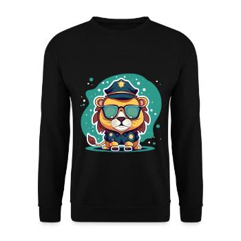 Cooler Löwe Polizei Sonnenbrille Geschenk - Unisex Pullover - Schwarz - Vorne - Alina (178cm) & Michal (187cm)
