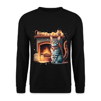 Katze Kamin Weihnachten Geschenk - Unisex Pullover - Schwarz - Vorne - Alina (178cm) & Michal (187cm)