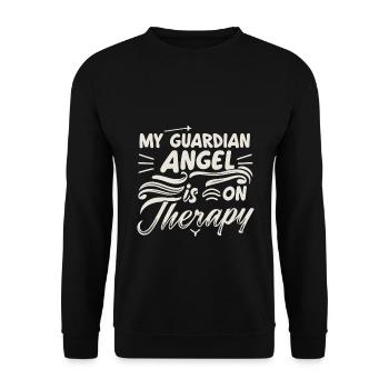 Mein Schutzengel Ist In Therapie - Unisex Pullover - Schwarz - Vorne - Alina (178cm) & Michal (187cm)