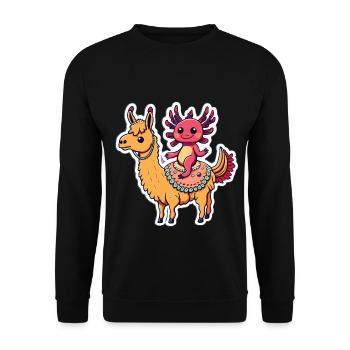 Axolotl Reitet Lama - Unisex Pullover - Schwarz - Vorne - Alina (178cm) & Michal (187cm)