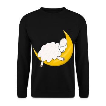 Schaf schläft auf Mond - Unisex Pullover - Schwarz - Vorne - Alina (178cm) & Michal (187cm)