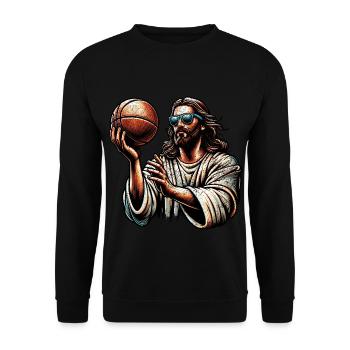 Funny Jesus Christian Basketball Gift - Unisex Sweatshirt - black - Front - Alina (178cm) & Michal (187cm)