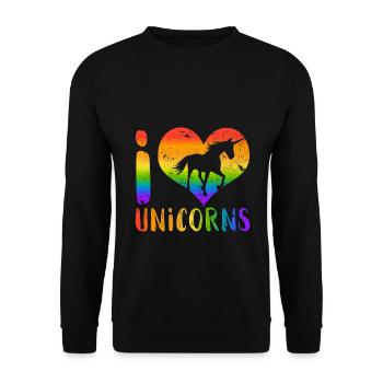 I love Unicorn Unicorn I Love Unicorns colorful - Unisex Sweatshirt - black - Front - Alina (178cm) & Michal (187cm)