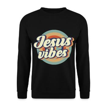 Jesus Vibes cool Jesus Christus Sohn Gottes Design - Unisex Pullover - Schwarz - Vorne - Alina (178cm) & Michal (187cm)