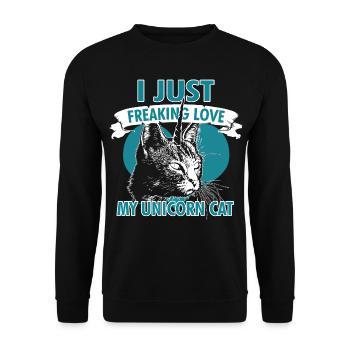 Einhorn Katze Einhörner Unicorn Cat Geschenk - Unisex Pullover - Schwarz - Vorne - Alina (178cm) & Michal (187cm)
