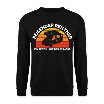 Rentner Geschenk Ruhestand Camper Camping Rente - Unisex Pullover - Schwarz - Vorne - Alina (178cm) & Michal (187cm)