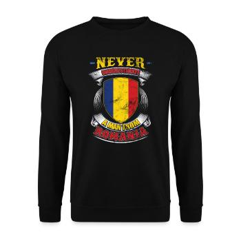 Ne sous-estimez jamais un homme de Roumanie - Sweat-shirt Unisexe - noir - Devant - Alina (178cm) & Michal (187cm)