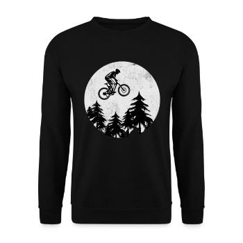 Mountainbike Fahrrad Moon Jumping MTB Geschenk - Unisex Pullover - Schwarz - Vorne - Alina (178cm) & Michal (187cm)