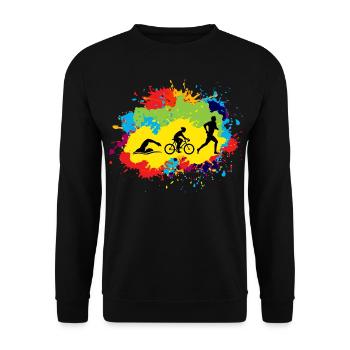 Swim Bike Run Triathlon Triathlet Aquarell - Unisex Pullover - Schwarz - Vorne - Alina (178cm) & Michal (187cm)