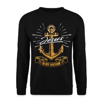 Jesus Christus ist mein Anker - christliches Motiv - Unisex Pullover - Schwarz - Vorne - Alina (178cm) & Michal (187cm)