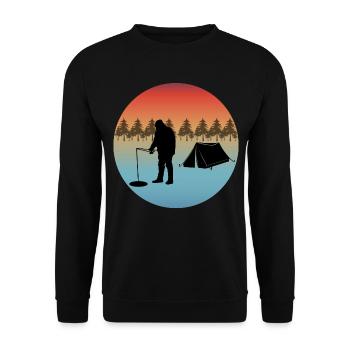 Ice Fishing Winter Camping Camp Tent Trees Nature - Unisex Sweatshirt - black - Front - Alina (178cm) & Michal (187cm)