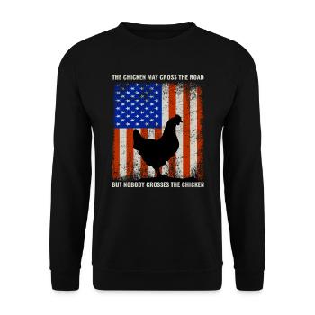 4. Juli Amerikanische Flagge USA Chicken Lover Farmer - Unisex Pullover - Schwarz - Vorne - Alina (178cm) & Michal (187cm)