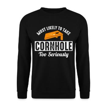 Cornhole Bean Bag Toss Jeu de pelouse en plein air drôle - Sweat-shirt Unisexe - noir - Devant - Alina (178cm) & Michal (187cm)