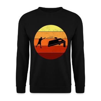 Cornhole Bean Bag Toss Rasen Spiel Vintage Retro - Unisex Pullover - Schwarz - Vorne - Alina (178cm) & Michal (187cm)