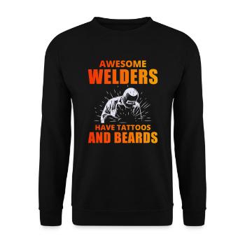 Schweißen Schweißer Metallkonstruktion Tattoos Bärte - Unisex Pullover - Schwarz - Vorne - Alina (178cm) & Michal (187cm)