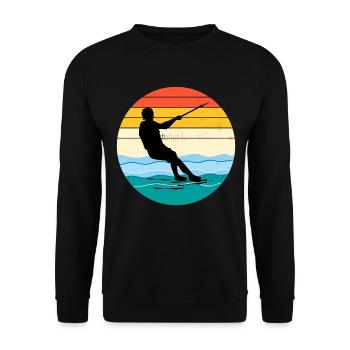 Barfuß Skifahren Wassersport Vintage Retro - Unisex Pullover - Schwarz - Vorne - Alina (178cm) & Michal (187cm)